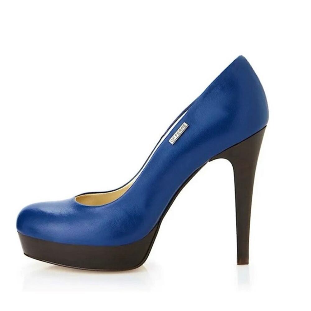 Gianfraco Ferre Luxury Italian Blue Leather Stiletto Heel Platform Pumps NWOB 36